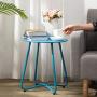 HollyHOME Small Round Patio Metal Side Snack Table, Accent Anti-Rust Steel Coffee Table for Garden, Modern Weatherproof Outdoor End Table, (H) 17.55'' x(D) 15.60'', Deep SkyBlue