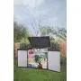 Keter Elite Store 4.6 x 2.7 Foot Resin Outdoor Storage Shed with Easy Lift Hinges, Perfect for Trash Cans, Yard Tools, and Pool Toys, ft, Grey & Black Keter Elite Store 4.6 x 2.7 Foot Resin Outdoor Storage Shed with Easy Lift Hinges, Perfect for Trash Cans, Yard Tools, and Pool Toys, ft, Grey & Black