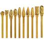 ASNOMY 10PCS Double Cut Titanium Carbide Rotary Burrs Set - 1/8 Inch Shank 1/4''(6 mm) Head Solid Tungsten Carbide Rotary Burr File Set for Die Grinder Drill, Metal Carving,Polishing,Engraving,Drilling