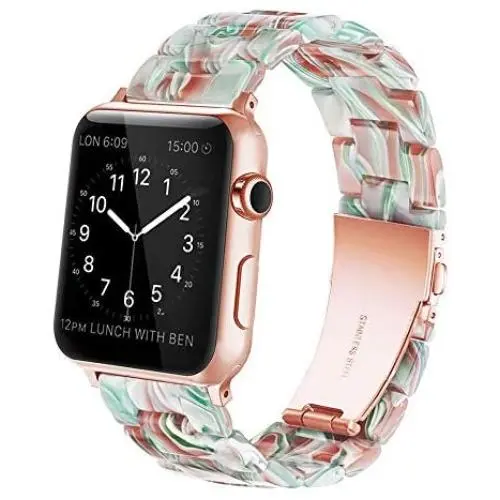 YGTIECS Resin Apple Watch Band Compatible with Apple Watch 42mm/44mm, top Resin Combine with Stainless Steel Connector for iwatch Band Series 6 5 4 3 2 1 for Women and Men-Emerald Red