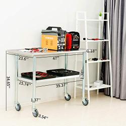 Stainless Steel Prep Table 48x24 Inches Commercial Work Table Food Metal Table Heavy Duty Kitchen Garage Tables Worktables and Workstations Sandwich Top with 4 Caster Wheels