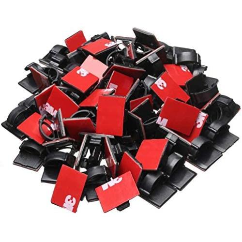 Akstore 100 PCS Adhesive Cable Clips Self-Adhesive Wire Clips Cable Wire Management Wire Cable Holder Clamps Cable Tie Holder for Car, Office and Home (Black-Upgrade Glue)