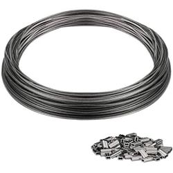 Lumuasky Picture Hanging Wire 90lb, Heavy Duty Stainless Steel Wire Rope for Hanging Picture Frame Mirror and Wall Art, Strong Metal Wire 124Feet with 100PCS Aluminum Crimping Sleeves