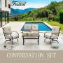 Festival Depot 2 of Outdoor Patio Bistro ArmChairs with Cushions Set Premium Fabric Metal Frame Furniture Set Garden Dining Seating Chair Thick & Soft Cushions (Beige)