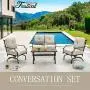 Festival Depot 2 of Outdoor Patio Bistro ArmChairs with Cushions Set Premium Fabric Metal Frame Furniture Set Garden Dining Seating Chair Thick & Soft Cushions (Beige)