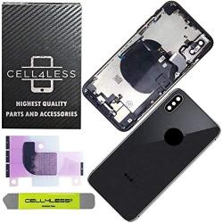 CELL4LESS Back Housing Assembly Metal Frame w/Back Glass - Wireless Charging pad - Sim Card Tray and Camera Frame and Lens for iPhone X (Space Gray)