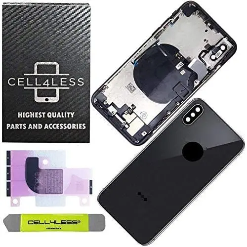 CELL4LESS Back Housing Assembly Metal Frame w/Back Glass - Wireless Charging pad - Sim Card Tray and Camera Frame and Lens for iPhone X (Space Gray) CELL4LESS Back Housing Assembly Metal Frame w/Back Glass - Wireless Charging pad - Sim Card Tray and Camera Frame and Lens for iPhone X (Space Gray)