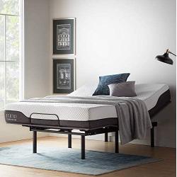 LUCID L150 Bed Base – Upholstered Frame – Head and Foot Incline – Wireless Remote Control Adjustable, Full, Charcoal