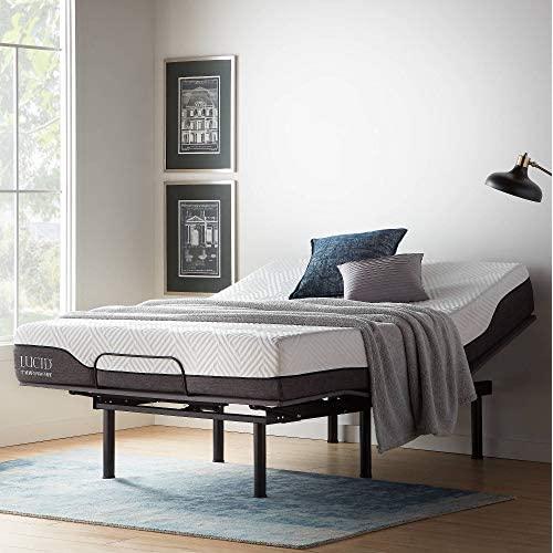 LUCID L150 Bed Base – Upholstered Frame – Head and Foot Incline – Wireless Remote Control Adjustable, Full, Charcoal