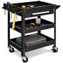 Goplus Service Tool Cart Tool Organizers, 330 LBS Capacity 3-Tray Rolling Utility Cart Trolley with Drawer, Industrial Commercial Service Cart, Mobile Storage Cabinet Organizer Dollies, Black