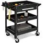 Goplus Service Tool Cart Tool Organizers, 330 LBS Capacity 3-Tray Rolling Utility Cart Trolley with Drawer, Industrial Commercial Service Cart, Mobile Storage Cabinet Organizer Dollies, Black Goplus Service Tool Cart Tool Organizers, 330 LBS Capacity 3-Tray Rolling Utility Cart Trolley with Drawer, Industrial Commercial Service Cart, Mobile Storage Cabinet Organizer Dollies, Black