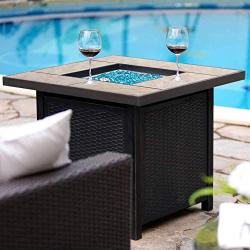 BALI OUTDOORS Propane Gas Fire Pit Table, 32 inch 50,000 BTU Square Gas Firepits for Outside, Brown