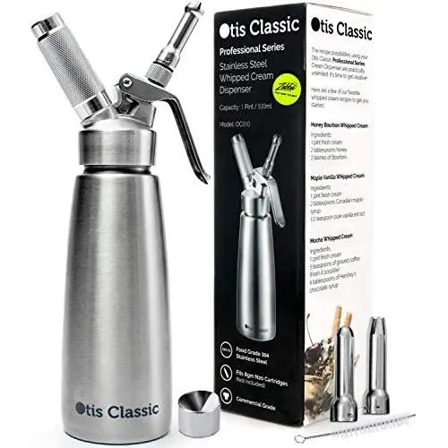 Whipped Cream Dispenser Stainless Steel - Professional Whipped Cream Maker - Gourmet Cream Whipper - Large 500ml / 1 Pint Capacity Canister - Includes 3 Culinary Decorating Nozzles Whipped Cream Dispenser Stainless Steel - Professional Whipped Cream Maker - Gourmet Cream Whipper - Large 500ml / 1 Pint Capacity Canister - Includes 3 Culinary Decorating Nozzles