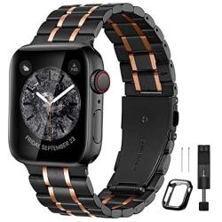 Bestig Compatible for Apple Watch Band 38mm 40mm Premium Solid Stainless Steel Metal Replacement Adjustable Sport Wristband Bracelet Strap for iWatch Series 6 SE 5 4 3 2 1(Matte Black/Polished Rose Gold)