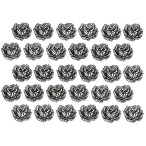 Bezelry 30 Pieces Small Rose Bloom Gray Silver Metal Shank Buttons. 12mm (1/2 inch)