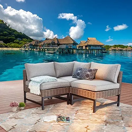 Festival Depot 3 Pieces Patio Sectional Corner Sofa Set Outdoor All-Weather Wicker Metal Chairs with Seating Back Cushions Garden Poolside (Gray) Festival Depot 3 Pieces Patio Sectional Corner Sofa Set Outdoor All-Weather Wicker Metal Chairs with Seating Back Cushions Garden Poolside (Gray)