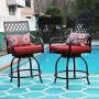 PHI VILLA Patio Swivel Bar Stools with Seat Cushion, Outdoor Extra Wide Bar Height Arms Chairs, 2 Pack