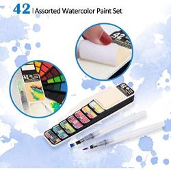 Falling in Art 42 Assorted Watercolor Paint Set, Solid Field Sketch Kit with 2 Brushes