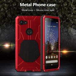 Pixel 3a Case,Google Pixel 3a Metal Case with Gorilla Glass Screen Protector Armor Tank Military Aluminum Alloy Bumper Hybrid Soft Rubber Military Shockproof Hard Defender Metal Cover,Red