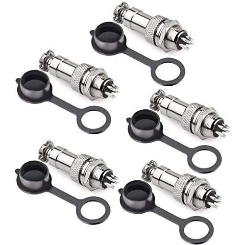 DIYhz GX12 5 Pins Panel Metal Mount Circular Metal Aviation Connector Adapter Male Female Plug Socket with Waterproof Cap (5 Pcs)
