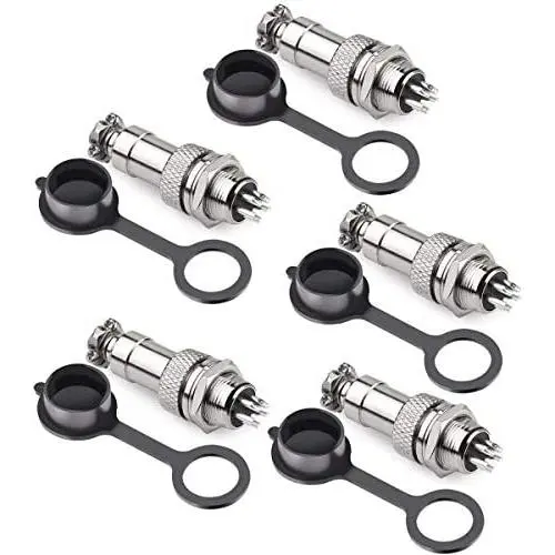 DIYhz GX12 5 Pins Panel Metal Mount Circular Metal Aviation Connector Adapter Male Female Plug Socket with Waterproof Cap (5 Pcs) DIYhz GX12 5 Pins Panel Metal Mount Circular Metal Aviation Connector Adapter Male Female Plug Socket with Waterproof Cap (5 Pcs)