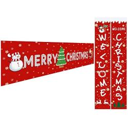 3 Pieces Merry Christmas Banner Large Christmas Porch Hanging Sign for Indoor Outdoor Christmas Decoration Party Supplies