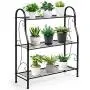 Giantex 3-Tier Metal Plant Stand, Scrollwork Design, Indoor & Outdoor Flower Rack, Multifunctional Home Storage Organizer Shelf, Pot Holder with Built-in Handles (Black)