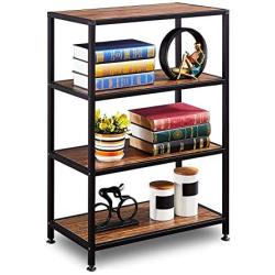 GreenForest Industrial Bookcase 4 Tier Rustic Bookshelf Metal Frame for Home and Office Walnut