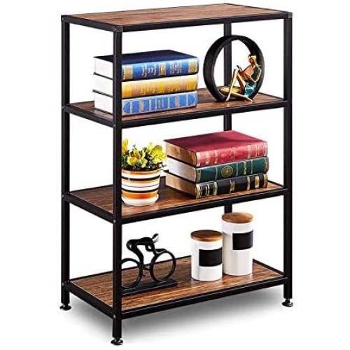 GreenForest Industrial Bookcase 4 Tier Rustic Bookshelf Metal Frame for Home and Office Walnut