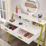 Tiptiper Vanity Table Set with Lighted Mirror & 3 Color Lighting Modes, Makeup Vanity Desk with 2 Large Drawers & Desktop Shelf, Elegant Dressing Table with Metal Frame for Women Girls, Gold & White