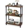 SRIWATANA 3-Shelf Shelving Storage Unit, Metal Storage Shelves Rack, Vintage Bookshelf for Living Room, Bedroom, Kitchen, Dark Walnut