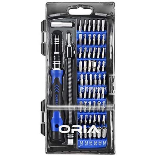 ORIA Precision Screwdriver Kit, 60 in 1 with 56 Bits Screwdriver Set, Magnetic Driver Kit with Flexible Shaft, Extension Rod for Mobile Phone, Smartphone, Game Console, Tablet, PC, Blue