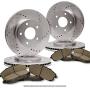 (Front+Rear Kit)(High-End) 4 Cross-Drilled Disc Brake Rotors + 8 Semi-Metallic Pads(Fits:- 5lug)