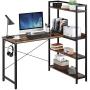Rolanstar Computer Desk L Shaped 47'', Corner Desk with Shelves, Home Office Desk with 4-Tier Storage Bookshelf, Study Writing Table, Workstation, Stable Metal Frame, Rustic Brown