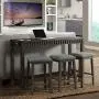 BOWERY HILL Montego Multipurpose Home Bar Living Room Sofa Table Set with 3 Upholstered Stools in Dark Walnut and Gray Fabric BOWERY HILL Montego Multipurpose Home Bar Living Room Sofa Table Set with 3 Upholstered Stools in Dark Walnut and Gray Fabric