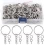 Swpeet 450Pcs 1'' 25mm Sliver Key Chain Rings Kit, Including 150Pcs Keychain Rings with Chain and 150Pcs Jump Ring with 150Pcs Screw Eye Pins Bulk - Plastic Box or Cardboard Box Random Shipments