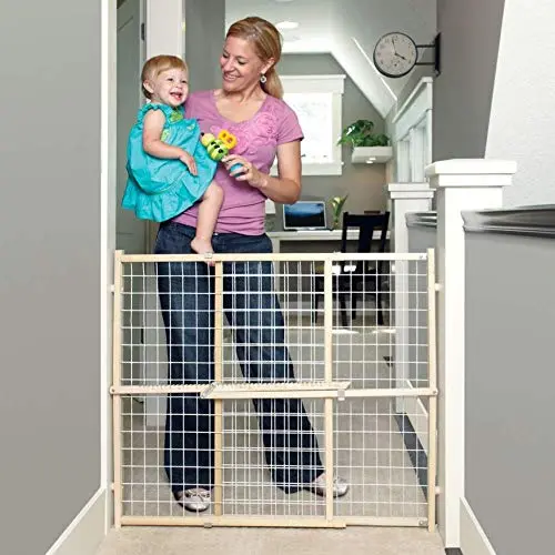 Toddleroo by North States 50'' Wide Extra Wide Wire Mesh Baby Gate: Installs in Extra Wide Opening in Second Without damaging Wall. Pressure Mount. Fits 29.5''-50'' Wide (32'' Tall, Sustainable Hardwood)
