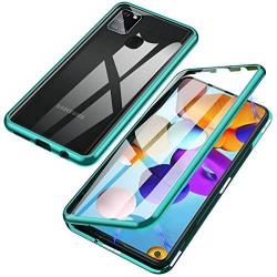 Jonwelsy Magnetic Adsorption Case for Samsung Galaxy A21S, 360 Degree Front and Back Clear Tempered Glass Flip Cover, Metal Bumper Frame for Samsung Galaxy A21S (Green)