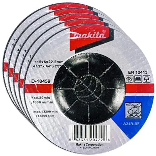 Makita 5 Pack - 4.5'' Grinding Wheel For Grinders - Aggressive Grinding For Metal - 4-1/2 x 1/4 x 7/8-Inch Makita 5 Pack - 4.5'' Grinding Wheel For Grinders - Aggressive Grinding For Metal - 4-1/2 x 1/4 x 7/8-Inch