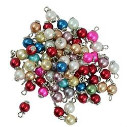 Dovewill 50 Pieces Colourful Charms Dangle Pendant Metal Flower Round Glass Pearl Beads - Silver