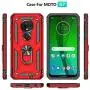 Rebex Compatible with Moto G7 Case Cover,Moto G7+ Plus Case,Tough Heavy Protective 360 Metal Rotating Ring Kickstand Holder Grip Magnetic Metal Armor Heavy Duty Shockproof (Dark Black)