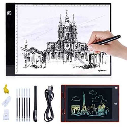 A4 LED Light Box,Trace Light Pad Drawing Adjustable Brightness Tracer, USB Power Ultra-Thin Portable Light Pad,Suitable for DIY 5D Diamond Drawing Sketch Pad, with LCD Drawing Board