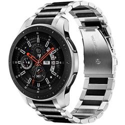 V-MORO No Gaps Metal Strap Compatible with Galaxy Watch 46mm Bands/Gear S3 Frontier Band with Clips Solid Stainless Steel Bracelet for Samsung Galaxy Watch 46mm R800/Gear S3 Smartwatch Silver Black