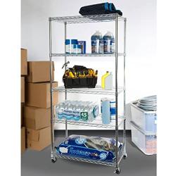 Seville Classics UltraDurable Commercial-Grade 5-Tier NSF-Certified Wire Shelving with Wheels, 36'' W x 18'' D x 72'' H, x x, Plated Steel