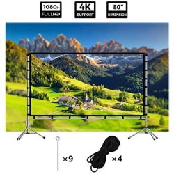 Vamvo Outdoor Indoor Projector Screen with Stand Foldable Portable Movie Screen 80 Inch (16:9) Full-Set Bag for Home Theater Camping and Recreational Events (80 inch)