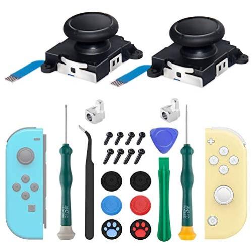 2-Pack Joycon Joystick Replacement, 3D Analog Joystick Thumb Sticks for Nintendo Switch, Joycon & Switch Lite Replacement Part Repair Kit, Include Metal Buckles,Screwdrivers,Thumb Grips Caps,Pry Tools