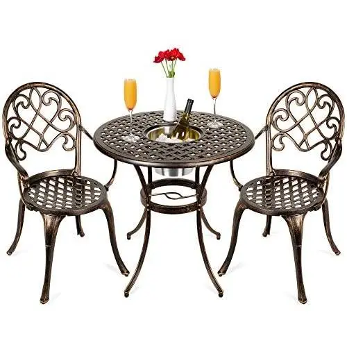 Best Choice Products Cast Aluminum Outdoor Patio Bistro Table Set for Backyard, Garden, Porch, Deck w/Attached Ice Bucket, 2 Chairs - Copper Best Choice Products Cast Aluminum Outdoor Patio Bistro Table Set for Backyard, Garden, Porch, Deck w/Attached Ice Bucket, 2 Chairs - Copper
