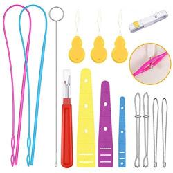 Needle Threader for Hand Sewing of 15 Pieces, Including Plastic and Metal Needle Threader, Metal Tweezers, Wire Remover, Measuring Tape