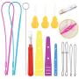 Needle Threader for Hand Sewing of 15 Pieces, Including Plastic and Metal Needle Threader, Metal Tweezers, Wire Remover, Measuring Tape