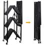 Foldable Shelving Unit Storage Rack on Wheels Large Capacity, Heavy Duty Steel 4-Shelf Organizer with Hooks, Black